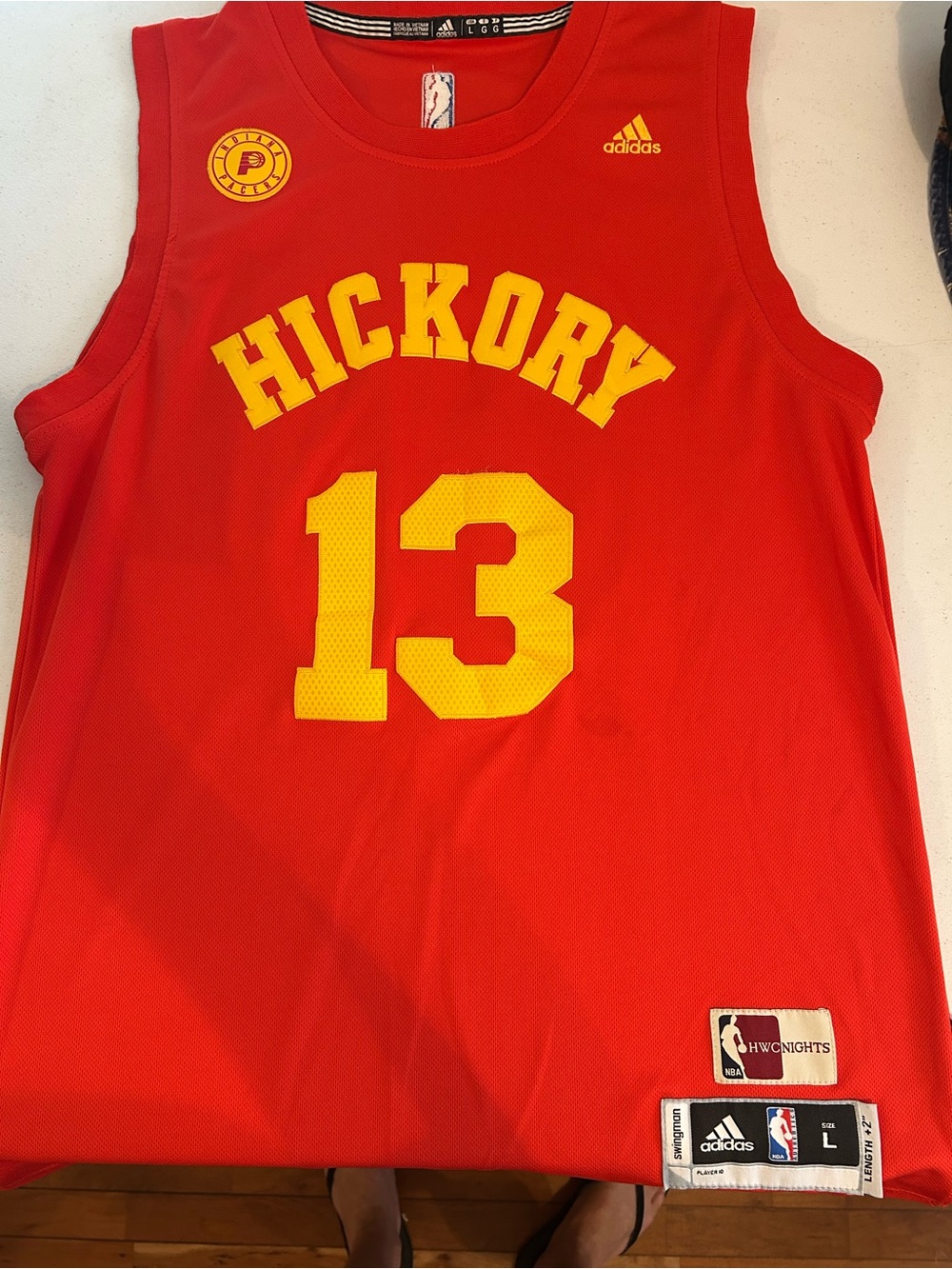 adidas Red Hickory #13 Basketball Jersey with Yellow Lettering